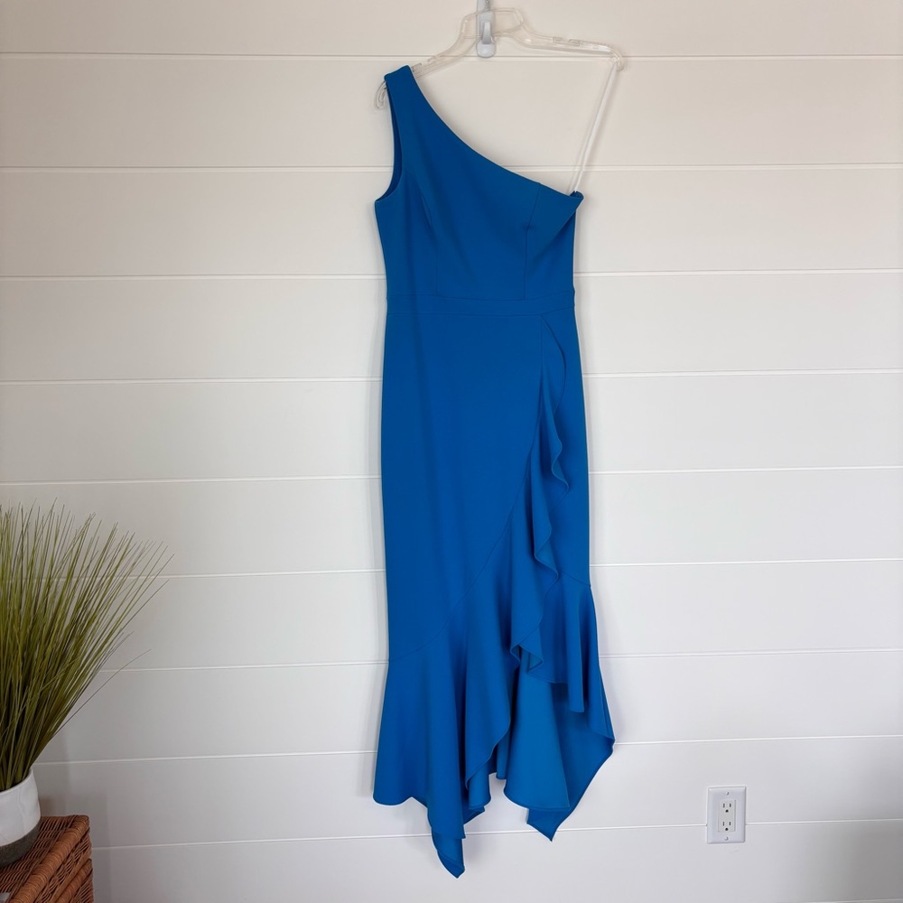 Xscape One-Shoulder Blue High Low Ruffle-Hem Dress Women's Size 6
